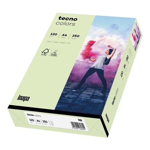 Kopierpapier tecno colors 72 A4 120g hellgrün Pastellfarben ECF FSC EU-Ecolabel (PACK=250 BLATT) Produktbild Front View L
