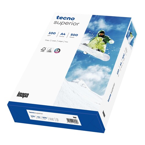 Kopierpapier tecno Superior A4 100g weiß ECF FSC EU-Ecolabel 170CIE (PACK=500 BLATT) Produktbild Front View L
