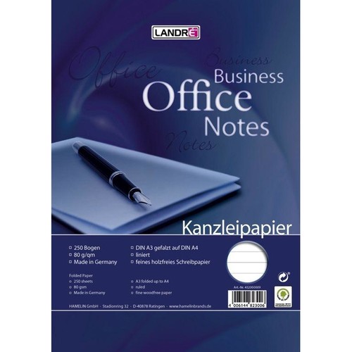 Kanzleipapier Lin.21 liniert ohne Rand A3/A4 80g weiß Landré 100050618 (PACK=250 BOGEN) Produktbild