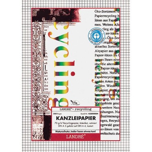 Kanzleipapier Lin.22 kariert ohne Rand A3/A4 70g recycling Landré 100050614 (PACK=250 BOGEN) Produktbild Additional View 1 L