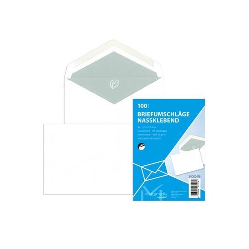 Briefumschlag ohne Fenster B6 125x176mm nassklebend 75g weiß mit grauem Innendruck (PACK=100 STÜCK) Produktbild Additional View 1 L