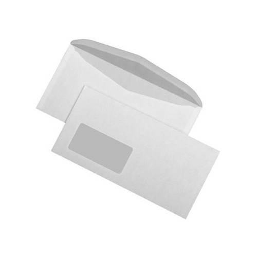 Kuvertierhülle mit Fenster DIN lang+ 114x229mm innenliegende Seitenklappe 75g weiß Offset mit grauem Innendruck (PACK=1000 STÜCK) Produktbild Front View L
