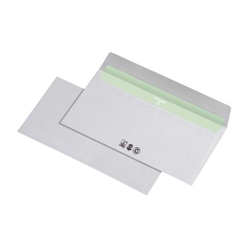 Briefumschlag ENVIRELOPE ohne Fenster DIN lang 110x220mm mit Haftklebung 80g hochweiß Recycling (PACK=1000 STÜCK) Produktbild Front View L
