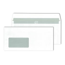 Briefumschlag mit Fenster DIN lang+ 114x229mm mit Haftklebung 80g weiß mit grauem Innendruck (PACK=500 STÜCK) Produktbild