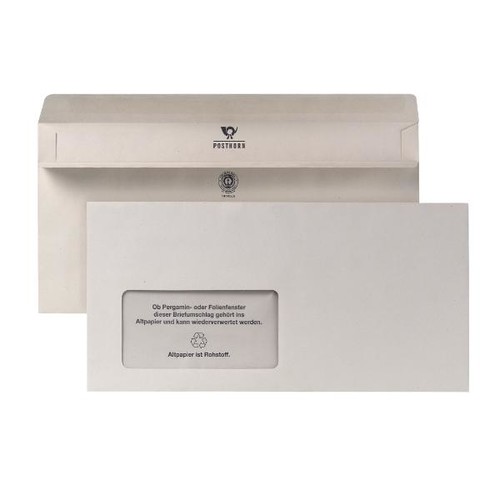 Briefumschlag selbstklebend grau 80g/m2 DIN lang+ 125x235mm / mit Fenster / Material: Recycling-Papier (PACK=1000 STÜCK) Produktbild