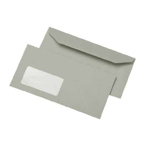 Briefumschlag selbstklebend grau 75g/m2 DIN lang+ 114x229mm / mit Fenster / Material: Recycling-Papier (PACK=1000 STÜCK) Produktbild Front View L