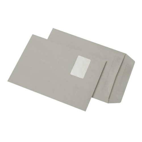 Versandtasche mit Fenster C4 229x324mm nassklebend 90g grau Recycling Blauer Engel (PACK=250 STÜCK) Produktbild Front View L