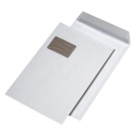 Versandtasche mit Fenster und Papprückwand C4 229x324mm mit Haftklebung 120g weiß (PACK=125 STÜCK) Produktbild