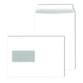 Versandtasche mit Fenster B5 176x250mm mit Haftklebung 90g weiß Offsemit grauen Innendruck (PACK=500 STÜCK) Produktbild