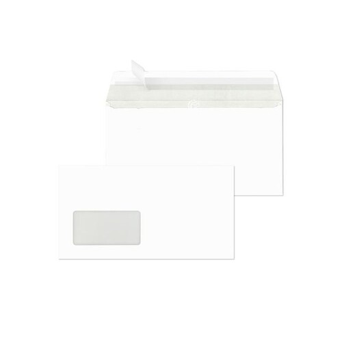 Briefumschlag /Faltentasche mit Fenster DIN lang+ 125+10x235mm mit Haftklebung 80g weiß und 10 mm Seitenfalte (PACK=500 STÜCK) Produktbild Front View L