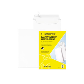 Faltentasche SECURITEX ohne Fenster B4 250x353x50mm mit Haftklebung 130g weiß Klotzboden,Reißfest, Feuchtigkeitsschutz (PACK=5 STÜCK) Produktbild