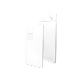 Faltentasche mit Fenster C4 229x324x20mm mit Haftklebung 120g weiß Klotzboden (PACK=100 STÜCK) Produktbild