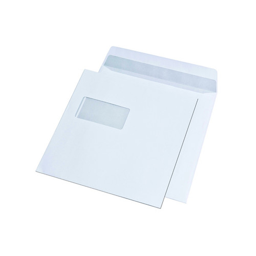 Kuvertierhülle mit Fenster 1/6 DIN 220x220mm innenliegende Seitenklappe nassklebend 100g weiß (PACK=500 STÜCK) Produktbild Front View L