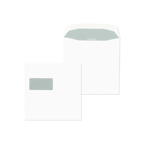 Kuvertierhülle mit Fenster 1/6 DIN 220x220mm innenliegende Seitenklappe 100g weiß Offset (PACK=500 STÜCK) Produktbild Front View L