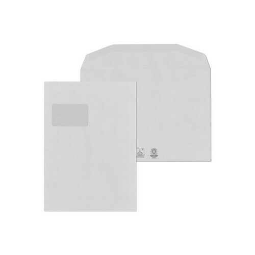 Kuvertierhülle mit Fenster C4 229x324mm innenliegende Seitenklappe 100g grau Recycling Blauer Engel (PACK=500 STÜCK) Produktbild Front View L