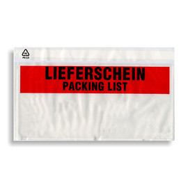 LDPE Begleitpapiertasche DL 240 x 138mm / Lieferschein+roter Balken mit Rezyclat (PACK=1000 STÜCK) Produktbild