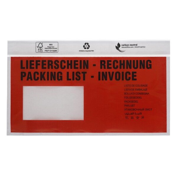 LDPE Begleitpapiertasche DL 240 x 138mm / Lieferschein-Rechnung mit Rezyclat (PACK=1000 STÜCK) Produktbild