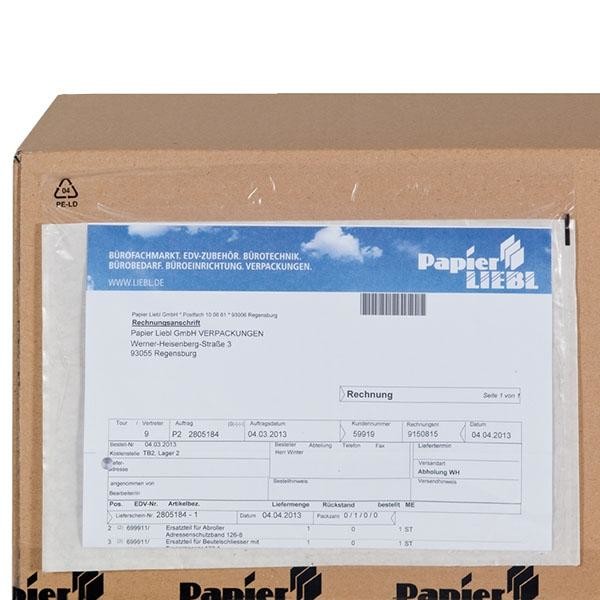 LDPE Begleitpapiertasche transparent C4 230 x 330mm / Öffnung Schmalseite Repetierverschluss/ohne Druck/Rezyclat (PACK=500 STÜCK) Produktbild Additional View 2 XL