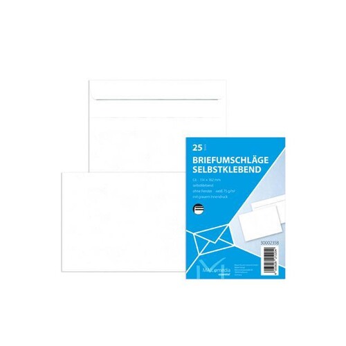 Briefumschlag ohne Fenster C6 114x162mm selbstklebend 75g weiß mit grauem Innendruck (PACK=25 STÜCK) Produktbild Additional View 1 L