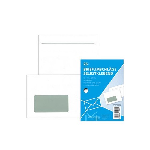 Briefumschlag mit Fenster C6 114x162mm selbstklebend 75g weiß mit grauem Innendruck (PACK=25 STÜCK) Produktbild Additional View 1 L