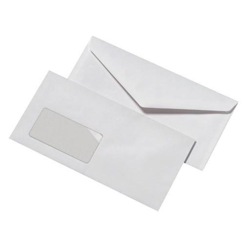 Briefumschlag mit Fenster DIN lang 110x220mm nassklebend 72g weiß (PACK=25 STÜCK) Produktbild