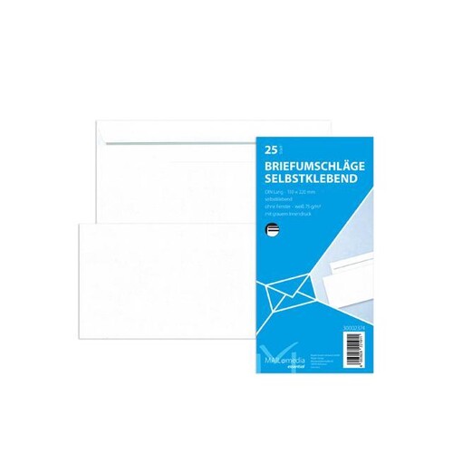 Briefumschlag ohne Fenster DIN lang 110x220mm selbstklebend 75g weiß mit grauem Innendruck (PACK=25 STÜCK) Produktbild Additional View 1 L