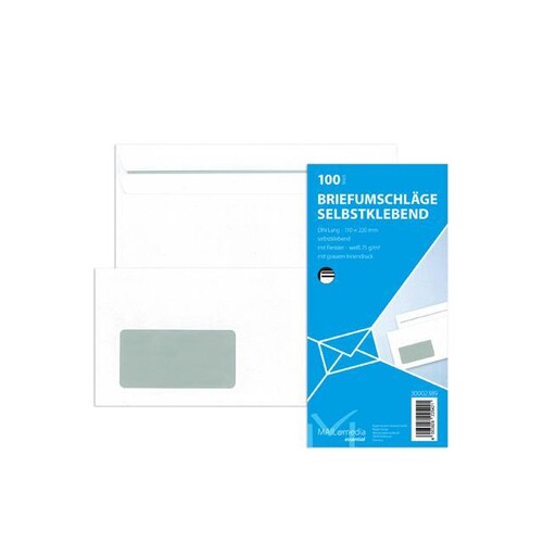Briefumschlag mit Fenster DIN lang 110x220mm selbstklebend 75g weiß mit grauem Innendruck (PACK=100 STÜCK) Produktbild Additional View 1 L