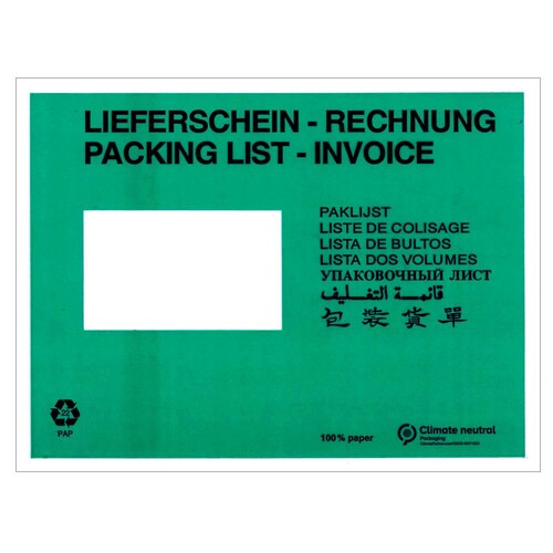 Papier Begleitpapiertasche C5 grün 240 x 175mm / Lieferschein-Rechnung (PACK=1000 STÜCK) Produktbild