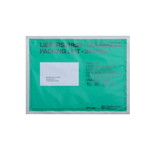 Papier Begleitpapiertasche C5 grün 240 x 175mm / Lieferschein-Rechnung (PACK=1000 STÜCK) Produktbild Additional View 1 L