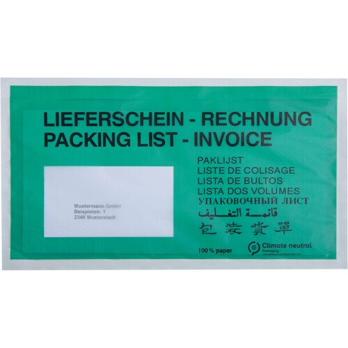 Papier Begleitpapiertasche DL grün 240 x 130mm / Lieferschein-Rechnung (PACK=1000 STÜCK) Produktbild Additional View 1 L