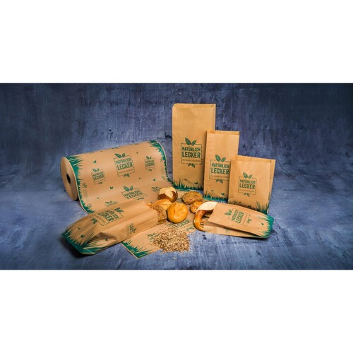 Faltenbeutel natürlich lecker braun Recyclingpapier 35g 12x5x28cm (PACK=1000 STÜCK) Produktbild Additional View 2 L