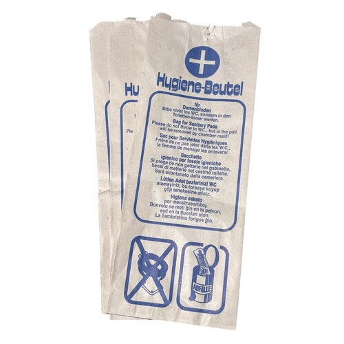 Hygienebeutel Papier Neutraldruck 120x50x280mm / 35g / weiß (PACK=1000 STÜCK) Produktbild Front View L