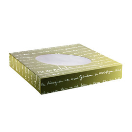 Catering-Karton 2-teilig quadratisch mit Sichtfenster mmmhh 46,5x46,5x8cm olivgrün (PACK=36 STÜCK) Produktbild