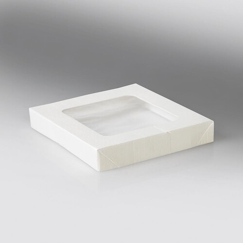 Deckel mit PLA Fenster für Snackbox Umami 1010ml 155x155x25mm / weiß (KTN=200 STÜCK) Produktbild Front View L