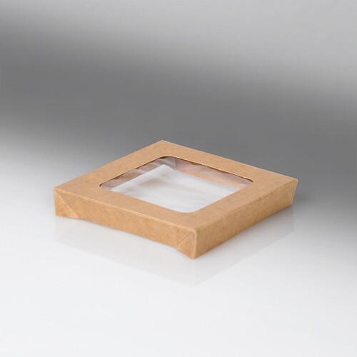 Deckel mit PLA Fenster für Snackbox Umami 1010ml 155x155x25mm / braun (KTN=200 STÜCK) Produktbild Front View L