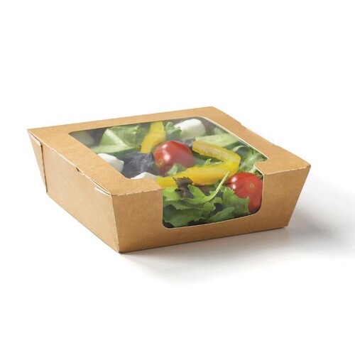Snackbox mit angehängtem Deckel und Zellulose-Fenster S Greet / 127x65x55mm braun (KTN=480 STÜCK) Produktbild Front View L
