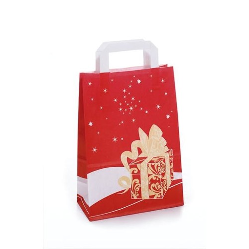 Papiertragetaschen Toptwist Weihnachtsgeschenk 32x14x42cm / rot / 80g / mit Flachhenkel Produktbild Front View L