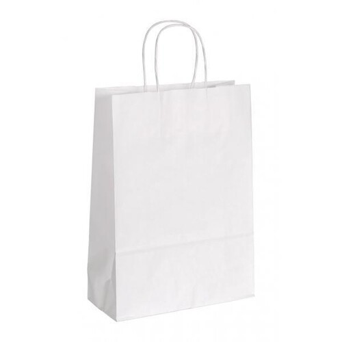 Papiertragetasche weiß 100g / 24x11x31cm mit gedrehter Papierkordel (KTN=150 STÜCK) Produktbild Front View L