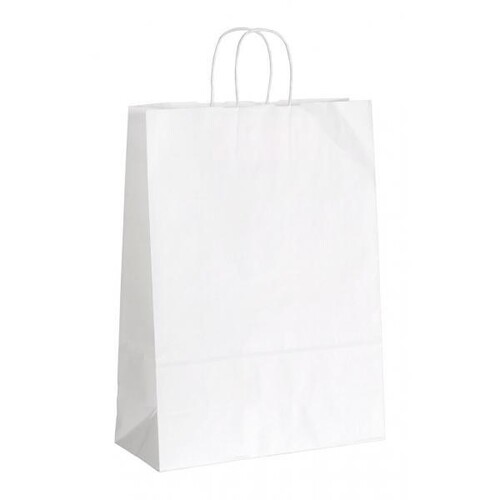 Papiertragetasche weiß 100g / 32x14x42cm mit gedrehter Papierkordel (KTN=150 STÜCK) Produktbild Front View L