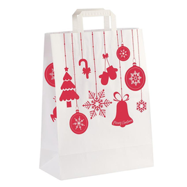 Papiertragetaschen Weihnachtsschmuck 32x14x42cm / 80g / weiß / mit Flachhenkel (KTN=250 STÜCK) Produktbild
