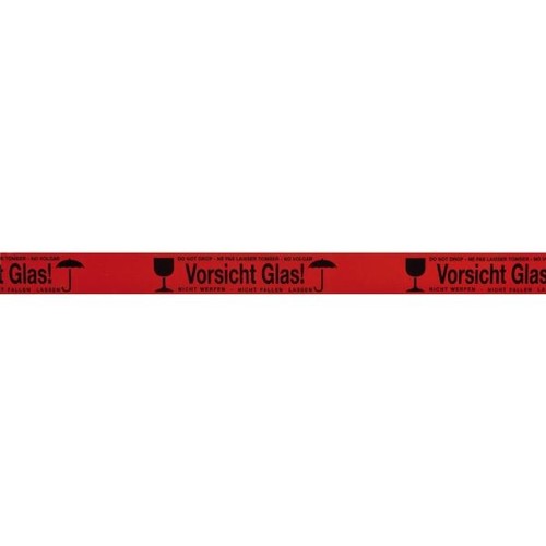 PP Klebeband rot mit Warndruck 50mm x 66m / 28µ / Acrylat "Vorsicht Glas" (RLL=66 METER) Produktbild