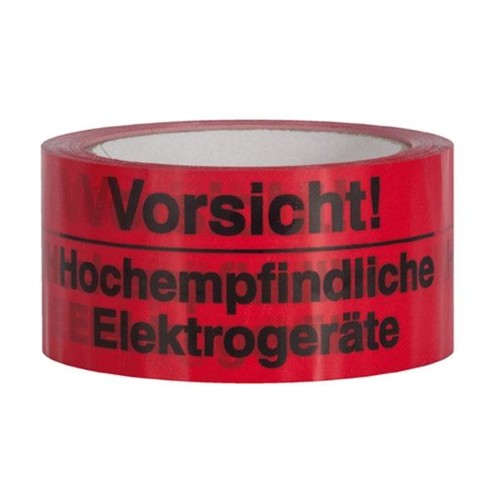 PP Klebeband rot mit Warndruck 50 mm x 66m / 32µ Acrylat Vorsicht!Hochempfindliche Elektrogeräte" (RLL=66 METER) Produktbild Additional View 1 L