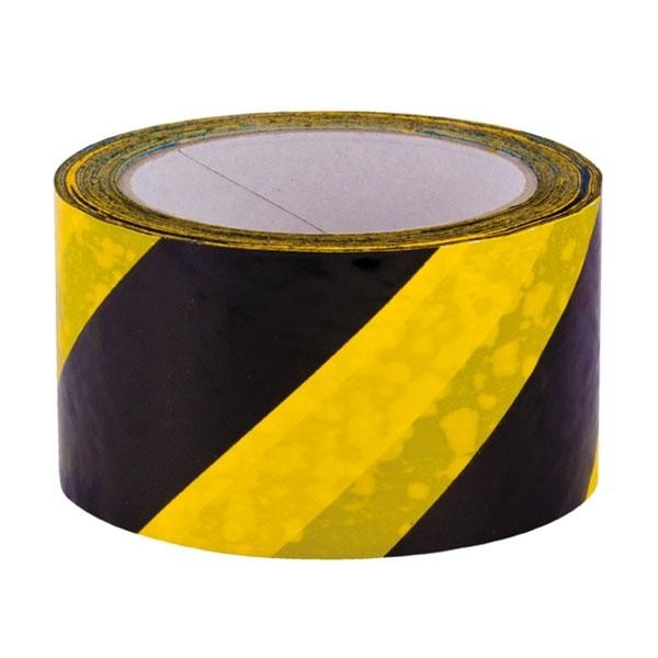 PVC Warnmarkierungsband gelb/schwarz 60mm x 66m / 33µ / Naturkautschuk (RLL=66 METER) Produktbild