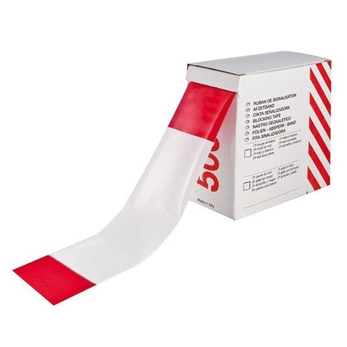 PVC Absperrband rot/weiß 80mm x 500m (RLL=500 METER) Produktbild Front View L