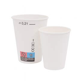 Pappbecher 0,2l / weiß Ø70,3mm / mit Eichstrich / Kaltgetränke (PACK=100 STÜCK) Produktbild