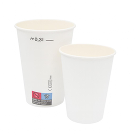 Pappbecher 0,3l / weiß Ø80mm / mit Eichstrich / Kaltgetränke (PACK=100 STÜCK) Produktbild