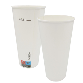Pappbecher 0,5l / weiß Ø90mm / mit Eichstrich / Kaltgetränke (PACK=50 STÜCK) Produktbild