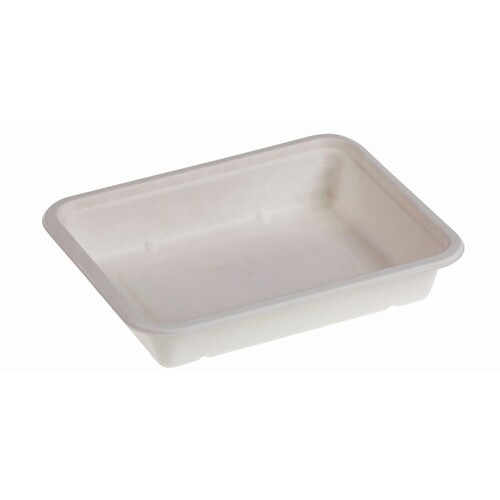 Bagasse Siegelschale ungeteilt / 227x178x43mm / Bio laminiert / weiß (KTN=250 STÜCK) Produktbild Front View L