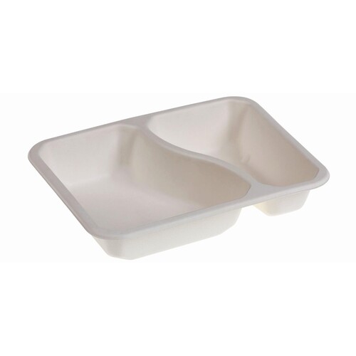 Bagasse Siegelschale 2-geteilt / 227x178x45mm / Bio laminiert / weiß (KTN=250 STÜCK) Produktbild Front View L