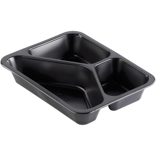 PP Siegelschale / 3-geteilt 227x178x40mm / 445/205/280ml / schwarz (KTN=216 STÜCK) Produktbild Front View L